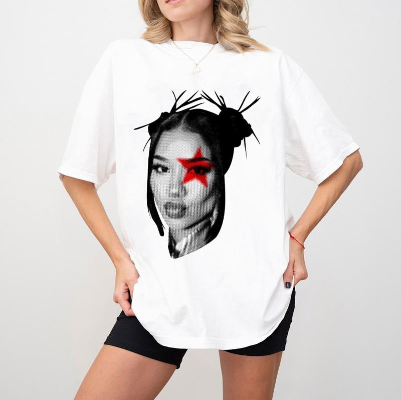 Retro Jhene Nay Red Star Big Face Style Rap Tee Shirt Cotton Streetwear Hoodie, Sweatshirt | RetroVerseTees.com