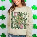 Retro Lucky Crewneck Sweatshirt And Tee, Retro St Patrick's Day Tee, Coquette St Patty's Day Shirt, Lucky Shamrock...
