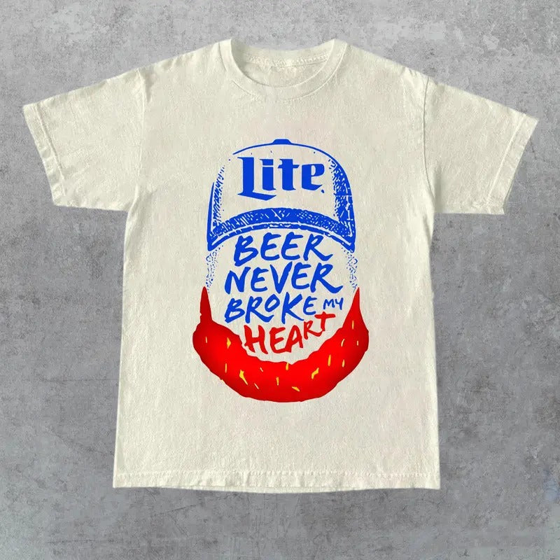 Retro Luke Combs Beer Never Broke My Heart Tee, Front and Back Print, Unisex Apparel, Relaxed Fit, USA-Made, Trendy...