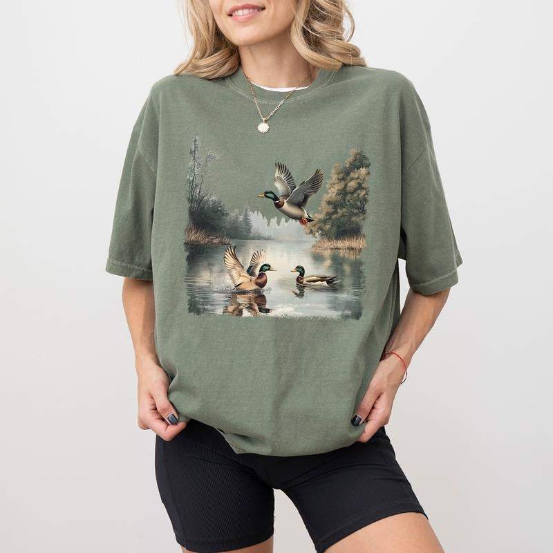 Retro Mallard Ducks Comfort Colors Shirt, Fall Pond Vintage Graphic Tee, 90s Waterfowl Duck Unhinged Tees, Forest Nature...