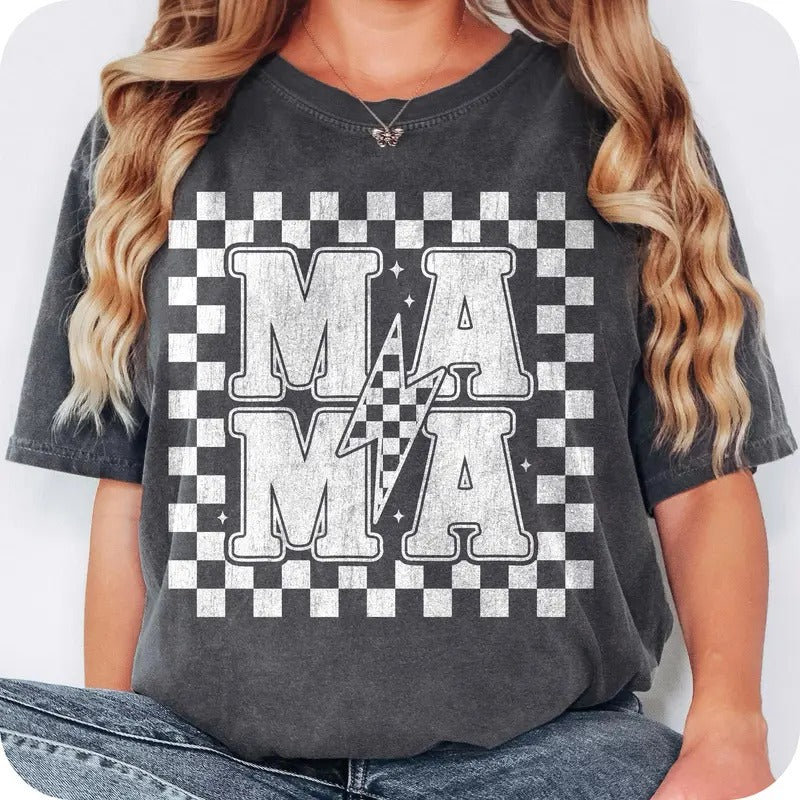 Retro Mama Checkered T-Shirt, Retro Mama T-Shirt, Mothers Day, Mama shirt design T-Shirt, Retro Mama Checker T-Shirt,...