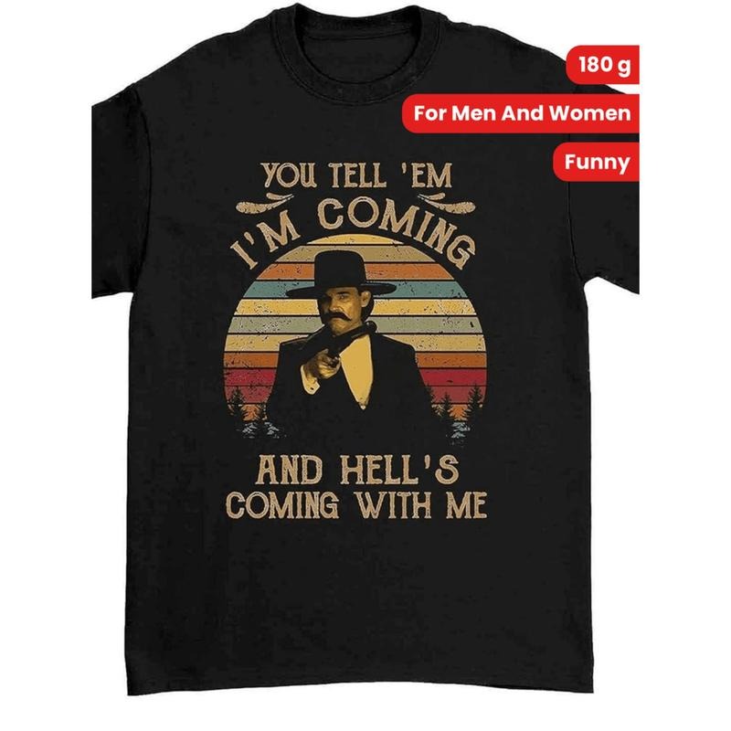 Retro Movie Quote T-Shirt 180g Heavy Cotton Funny Black Tee with Classic Western Line for Men Gunpla brand Women 100%...