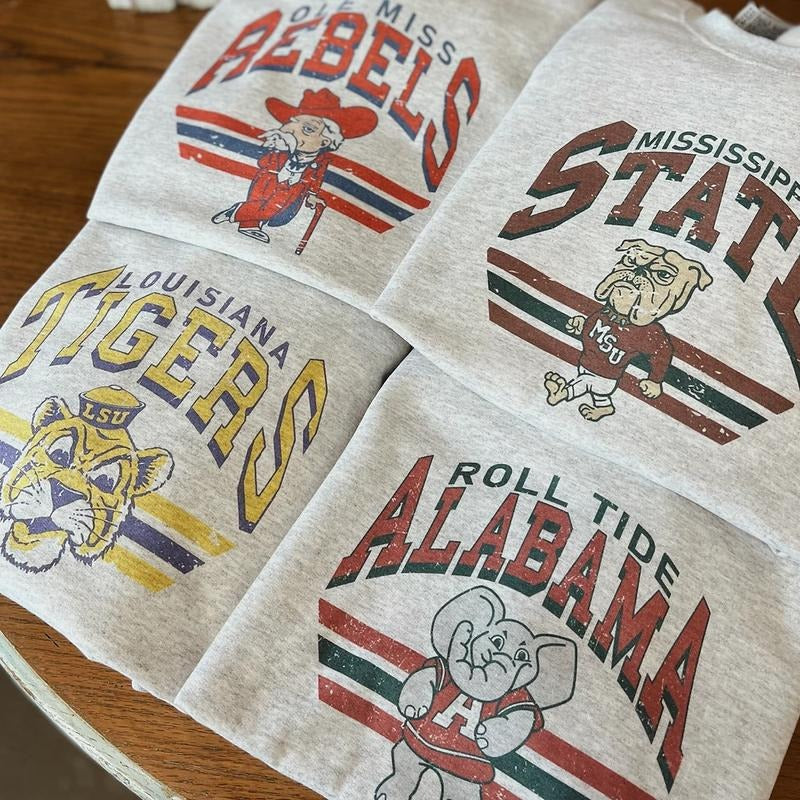 Retro NCAA College Football Mascot Crewneck Sweatshirt Classic Menswear Tops Cotton Sweaters   Sport Fabric Casual...