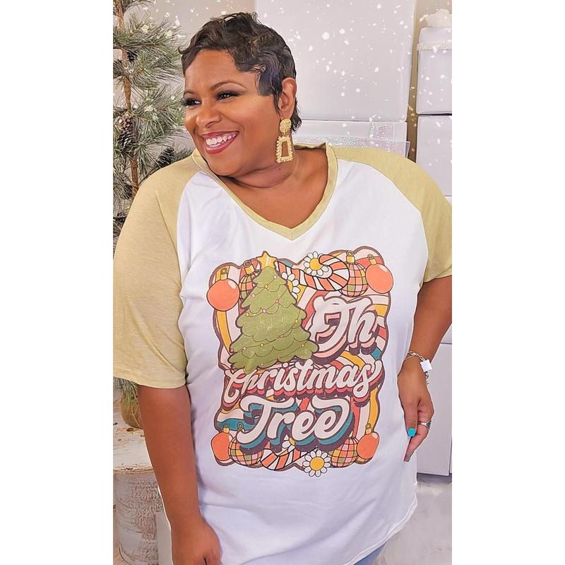 Retro Oh Christmas Tree Graphic V-Neck T-Shirts, Hoodie, Sweatshirt | RetroVerseTees.com
