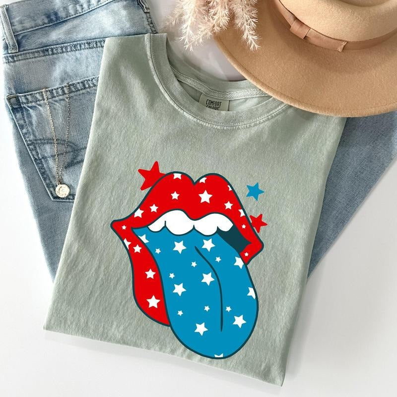 Retro Party In The USA, 4th of July Tongue Tshirt, Women's Crew Neck, Crewneck Hoodie, Sweatshirt | RetroVerseTees.com
