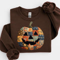 Retro Patchwork Halloween Pumpkin Sweatshirt, Halloween Pumpkin Shirt, Spooky Season Sweater, Halloween Cute Women...