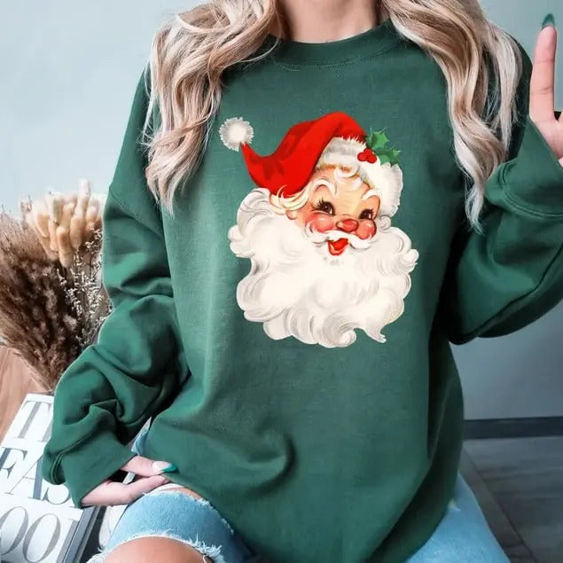 Retro Santa Sweatshirt, Vintage Santa Sweatshirt, Retro Christmas Santa, Holiday Clothing Women, Christmas Sweatshirt for Woman, Holiday