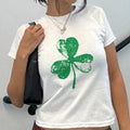 Retro Shamrock Baby Tee, Four Leaf Clover Y2K Baby Tee, Irish Lucky Tee Shirt, St. Patrick's Day Baby Tee Hoodie, Sweatshirt