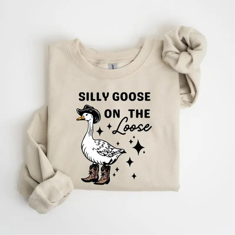 Retro Silly Goose Sweatshirt, Silly Goose Pocket monsters TNF Loose Shirt, Funny Cowgirl Sweatshirt, Funny Graphic...