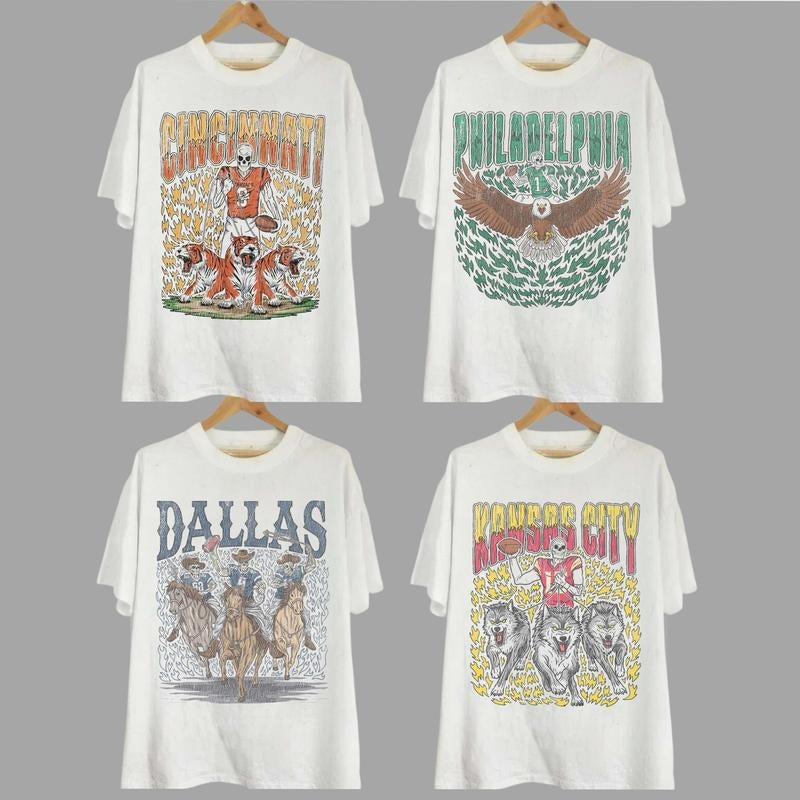 Retro Skeleton All Teams Football T-shirt, Gildan 5000 Unisex Crewneck Sport Classic T-Shirt All Teams Football, White...