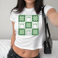 Retro St Patrick's Day Baby Tee, Checkered Shamrock Gift, Coquette Clover Irish Lucky Bow, Vintage St Patrick's Day...