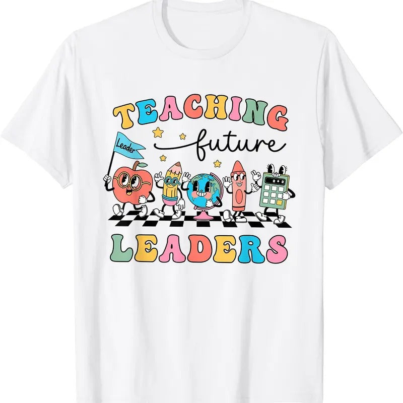 Retro Teaching Future Leaders Groovy Teacher Back To School T-Shirt Hoodie, Sweatshirt | RetroVerseTees.com