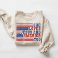Retro USA T-Shirt Sweatshirt, She Loves Jesus And America Too, Womens USA Crewneck Sweatshirt, USA Shirt, America...