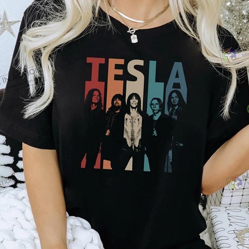 Retro Vtg Tesla Rock Band Black T-shirt Unisex Cotton All Sizes Hoodie, Sweatshirt | RetroVerseTees.com