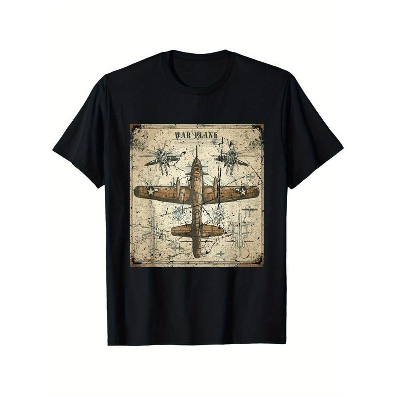 Retro WB shield Plane WW2 Shirt Blueprint World WB shield 2 T-Shirt 100% Cotton, Fabric Weight 180g, T-shirt Hidden leaf...