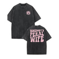 Retro Washed Cotton T-Shirt, "Somebody'WB shield Feral Wife" Pattern Printed Pocket monsters Both Sides, Casual Round...