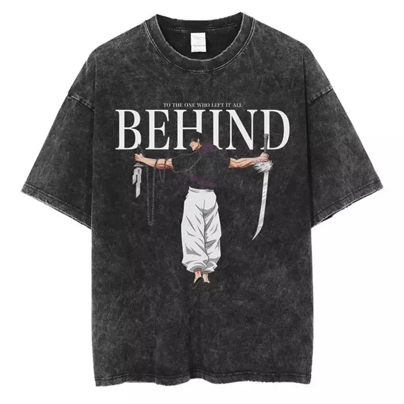 Retro Washed T-shirt Jujutsu Kaisen Fushiguro Megumi Fashion Short Sleeves Casual Cotton Hoodie, Sweatshirt