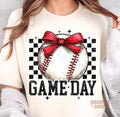 Retro game day baseball T-Shirt, baseball mama T-Shirt, baseball coquette T-Shirt, checkered baseball T-Shirt, baseball...