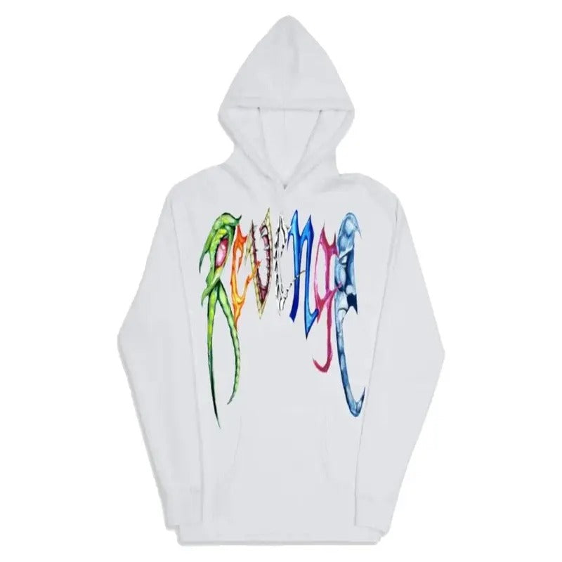 Revenge Trippie Arch Logo Hoodie White Man Tops Sweatshirts Pullover Outfit Graphic T-Shirts | RetroVerseTees.com