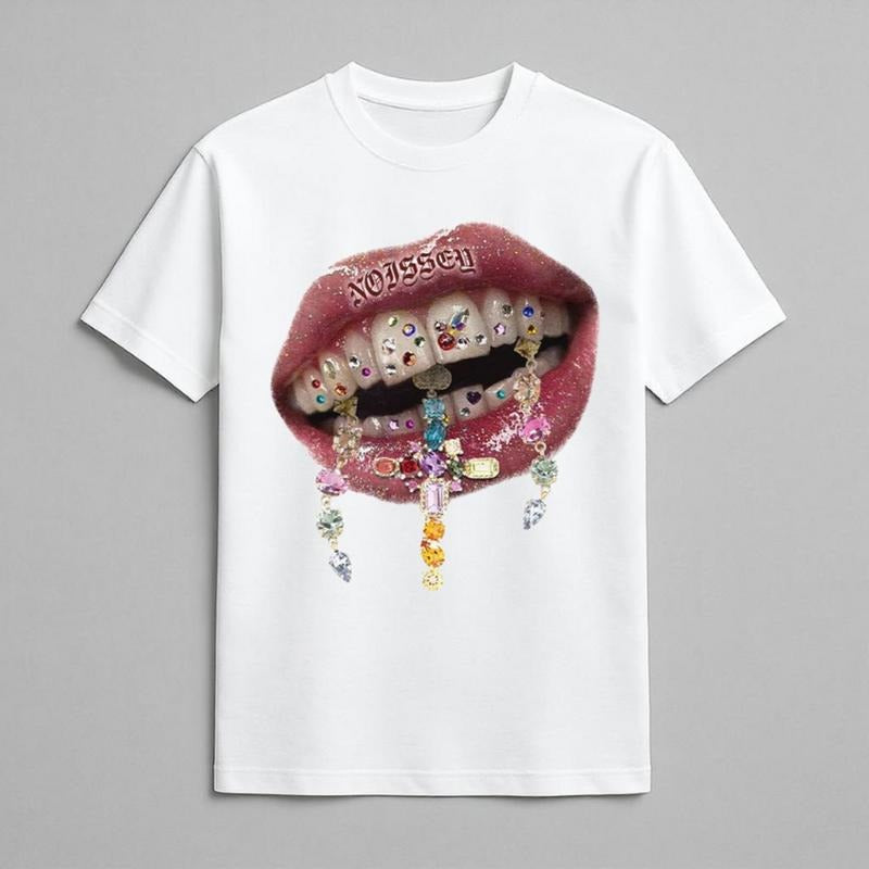 Rhinestone Cross Art Tooth Decal Print T-Shirt, Vintage T-Shirt, Y2k Clothing, Y2k Shirt, Y2k Fashion Unisex Cotton...