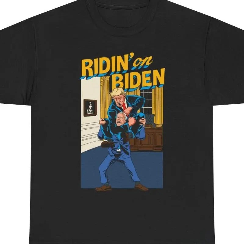 Ridin' on Biden T-Shirt - Men & Women - Funny Viral Political 100% Cotton T-Shirt Hoodie, Sweatshirt | RetroVerseTees.com