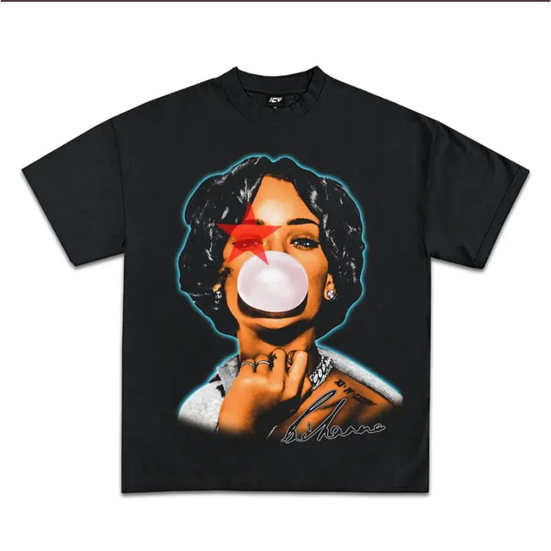 Rihana Red Star Graphic Tee Gift For Fan All Size Hoodie, Sweatshirt | RetroVerseTees.com