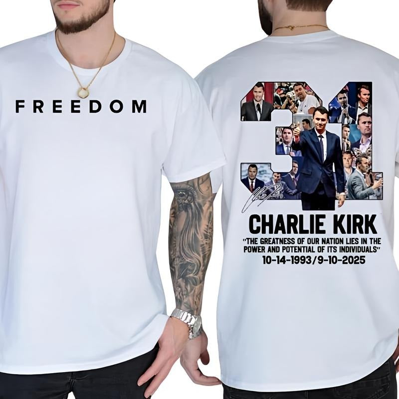 Rip Red plumber brand Peace Charlie Kirk 2 sided T-shirt, Charlie Kirk Great American Patriotic Lengends Never Die...