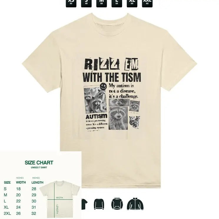 Rizz 'em with the tism T-Shirt Trending Raccoon Tee, Gifts Hoodie, Sweatshirt | RetroVerseTees.com