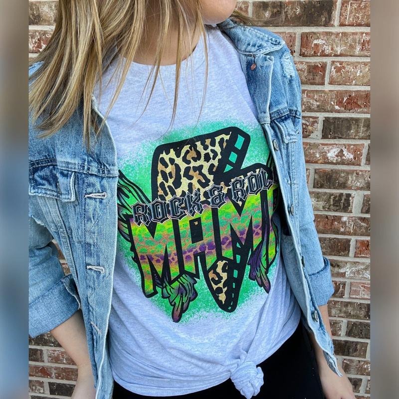Rock & Roll Leopard Mama Graphic Tee Hoodie, Sweatshirt | RetroVerseTees.com
