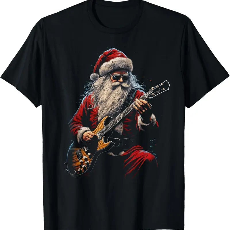 Rock Guitar Santa Claus Playing Guitar - Funny Christmas T-Shirt Hoodie, Sweatshirt | RetroVerseTees.com