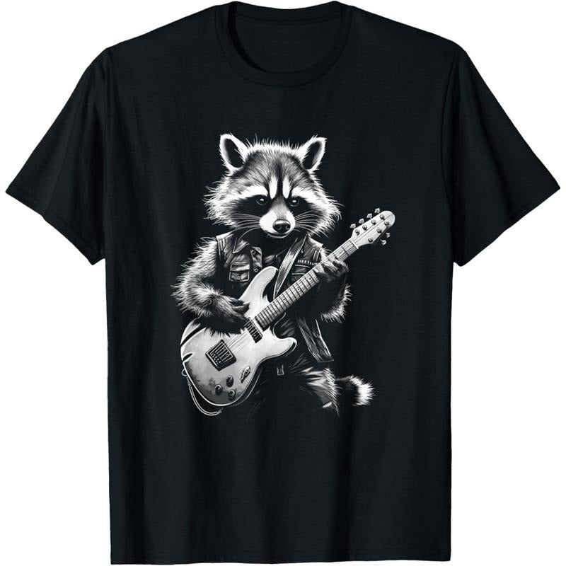 Rock Raccoon Playing Guitar - Funny Guitar Raccoon T-Shirt made in us Hoodie, Sweatshirt | RetroVerseTees.com