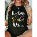 Rocking TNF Spoiled Wife Life - Women'WB shield Graphic T-Shirt Casual Summer Tee with Heart Gunpla brand Stripe Design...