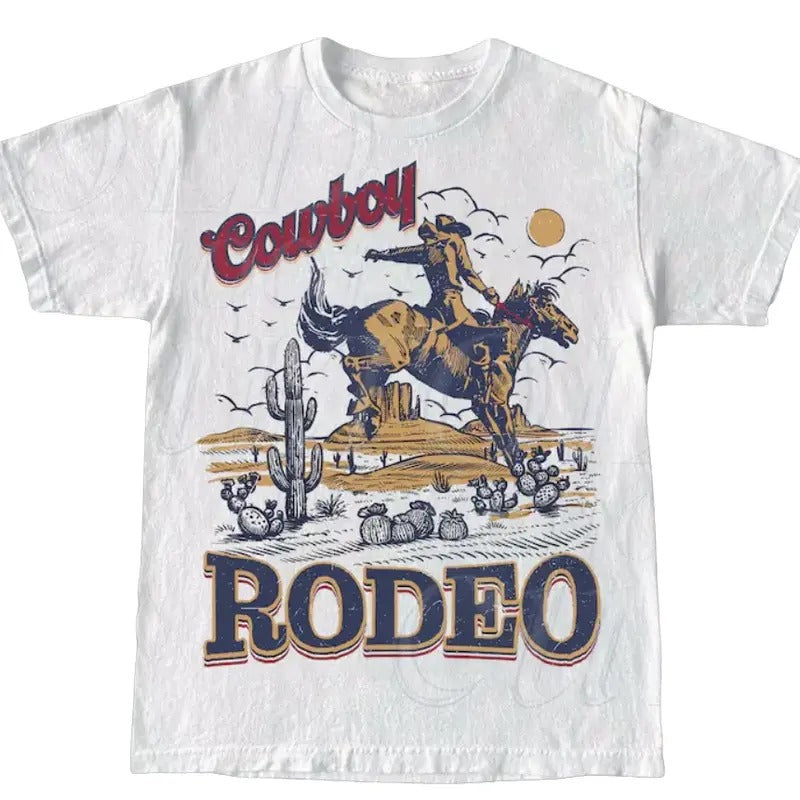 Rodeo 90s Graphic Cowboy T-Shirt, Vintage 2000s Wes.tern Shirt Cotton Fabric Hoodie, Sweatshirt | RetroVerseTees.com
