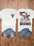 Rodeo Print T-shirt, Casual Crew Neck Short Sleeve Top For Spring & Summer, Women's Clothing Comfort Cotton Hoodie,...