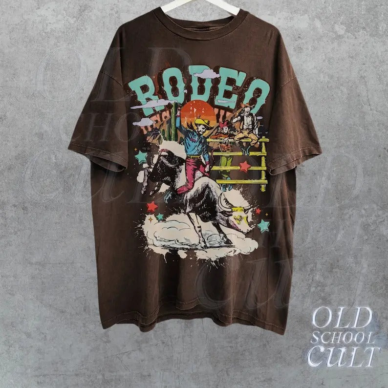 Rodeo Western Cowboy T-Shirt, Vintage 90s Graphic Western Shirt, Retro Rodeo Tee, Oversize Distressed Cowboy Shirt, Wild...
