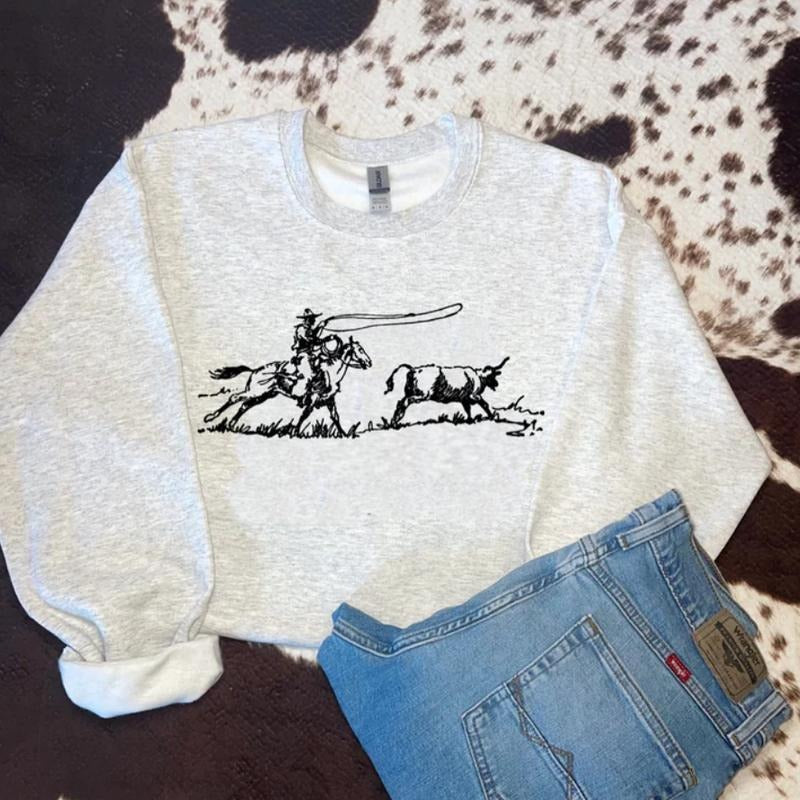 Roping bull sweawtshirt crewneck shirt for women, western outfits women, western clothing stuff for women, country girl...