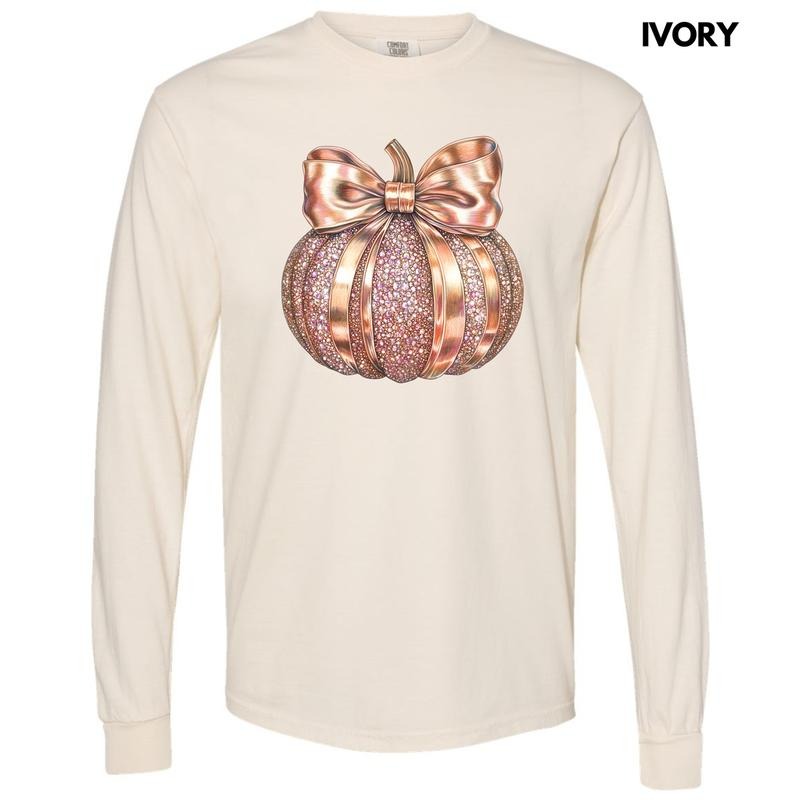 Rose Gold Jeweled Pumpkin Long Sleeve Comfort Colors T-Shirt 'NLB' Hoodie, Sweatshirt | RetroVerseTees.com