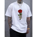 Rose Pattern Print Men's New Round Crew Neck Short Sleeve Tee, Fashion T-Shirt, Comfy Breathable Casual Sports Top For...
