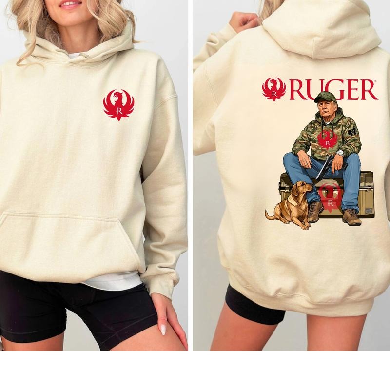Ruger Trump Hunting Shirt, Top Menswear, Gun Lover, Tactical Gear Shirt Hoodie, Sweatshirt | RetroVerseTees.com