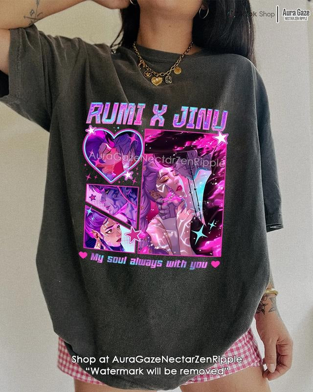 Rumi and Jinu 2 KPop Demon Hunters Comfort Colors Unisex Tshirt For Fan, KPop Demon Hunters Shirt, Celebrity Crush Movie...