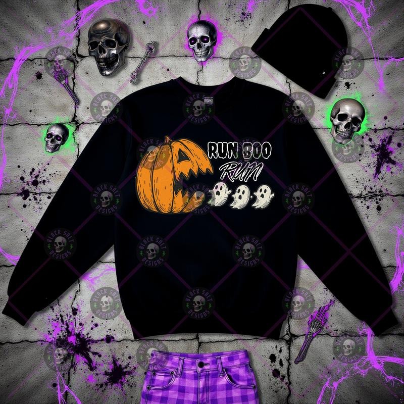 Run Boo Run Casual Unisex Halloween T-Shirt Sweatshirt or Hoodie Streetwear Crewneck Womenswear Top Long Sleeve for...
