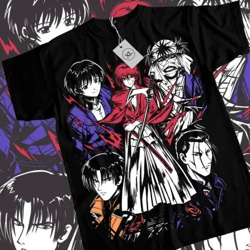 Rurouni Kenshin Samurai Himura T-Shirt Rurouni kenshin art Black Shirt All Size Hoodie, Sweatshirt | RetroVerseTees.com