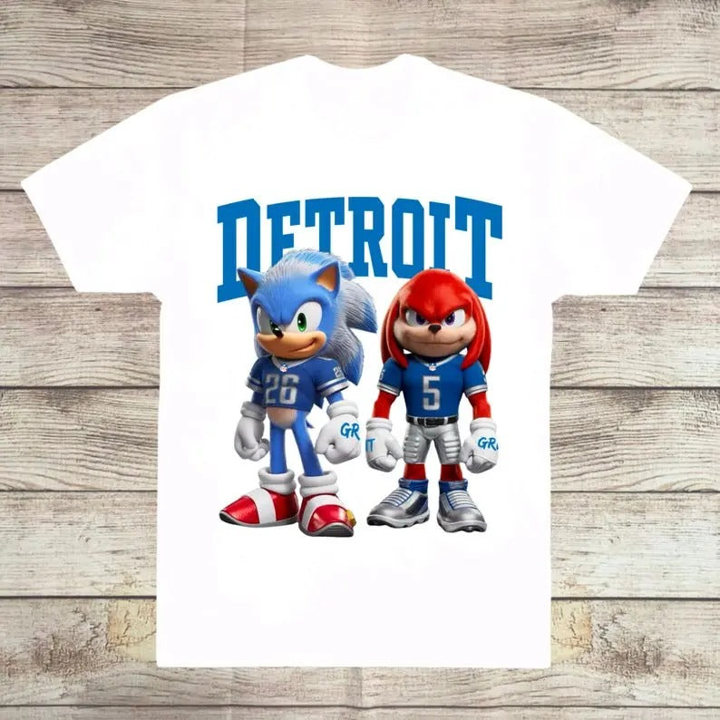 S0n1c AndKnuckles Detr0i Football Fan T-shirt, Gift For Him Her Cotton Fabric Unisex Hoodie, Sweatshirt | RetroVerseTees.com