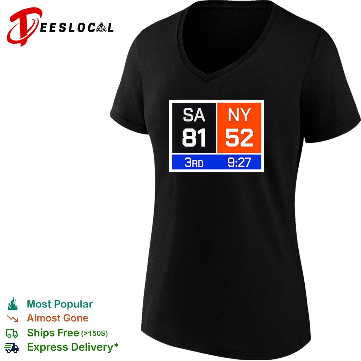 SA 81 vs NY 52 3rd Quarter Scoreboard game clock shirt