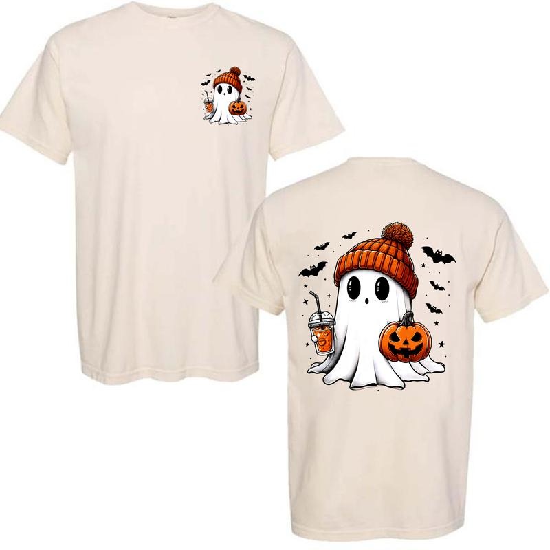 [SALE UP TO 45%] Trendy Halloween Boo with Pumpkin Season Unisex T-shirt 2 sides, Halloween Spooky Season T-shirt Classic...