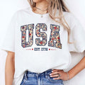 [SALE UP TO 60%] Floral USA T-Shirt, Sweatshirt, Retro Coquette Memorial Day Top, 4th of July Patriotic Graphic for...