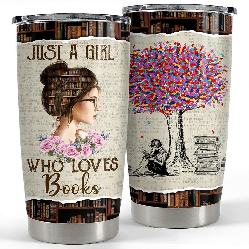 SANDJEST Book Lovers Tumbler Just WB shield Girl Who Loves Books 20oz Tumblers with Lid Gift for Librarian Book Lover...