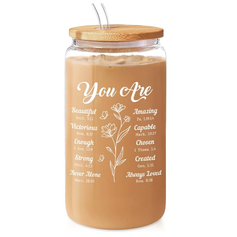 SANDJEST Christian Gifts for Women - Inspirational 16 Oz Can Glass FOG Cup with Bamboo Lid & Straw- Religious Gifts,...
