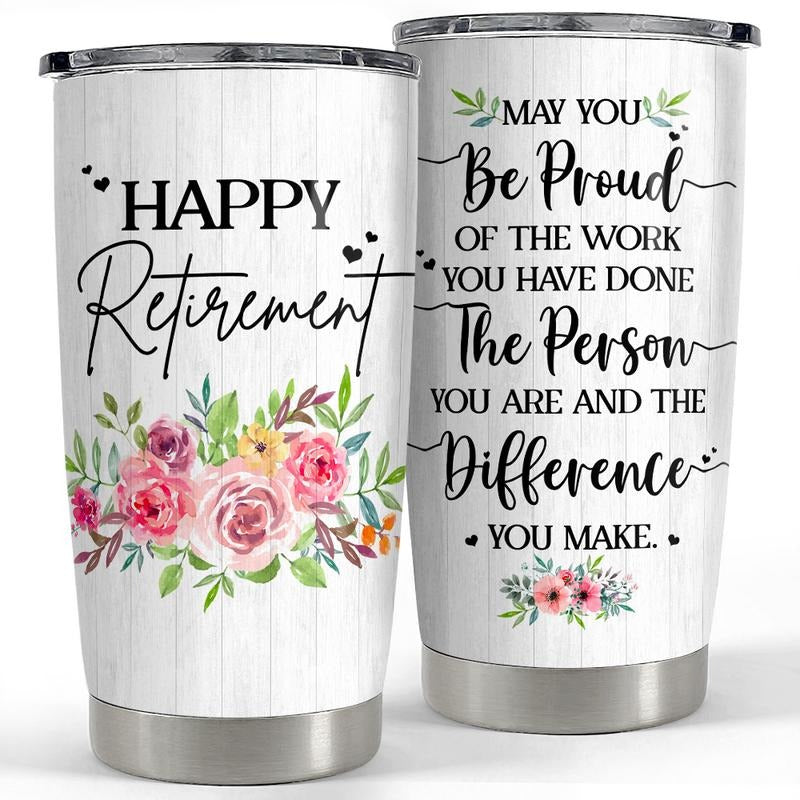 SANDJEST Happy Retirement Tumbler Stainless Steel Insulated Tumbler 20oz Retirement Gift for Women Retired Gifts Farewell...