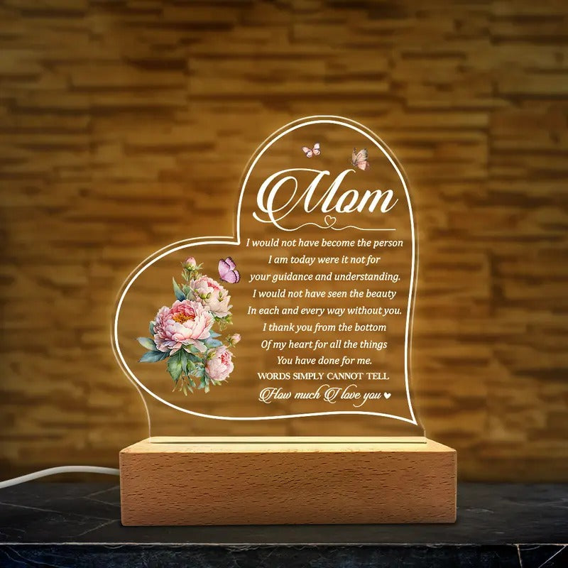 SANDJEST Mom Acrylic Night Light | Table Night Lamp Gift for Mom TNF Birthday Christmas, USB Powered Decorative Light,...